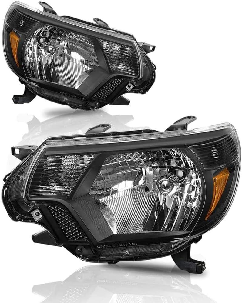 AS Headlight Assembly Compatible with 2012-2015 Toyota Tacoma Pickup Chrome Housing Driver and Passenger Side (Chrome Housing Amber Reflector Clear Lens)