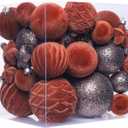 38 Pcs Brown Velvet Christmas Ball Ornaments, Christmas Tree Decorations with Paper Ornaments, Shatterproof Hanging Xmas Dcor Set for Office Home Holiday in 3 Sizes(Small Medium Large)