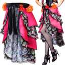 Xtinmee Women's Day of The Dead Costume Accessories Halloween Tie on Bustle Skirt Day of The Dead Skull Dress for Women (Pink)
