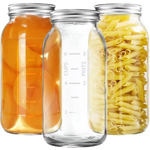64 OZ Wide Mouth Mason Jars with Lids, Heavy Duty Glass Airtight Storage Canning Jar and Band Half Gallon / 2 Quart, Set of 3