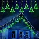 Aurelema Christmas Tree Lights Outdoor 12ft LEDs with 10 Drops Christmas Tree Icicle Lights Window Decoration 8 Modes Waterproof Multicolor Xmas Light for Curtain Eaves Xmas Decor(Green)