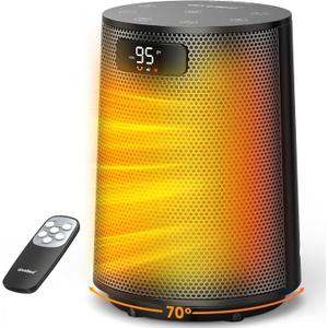 GiveBest Space Heater, Electric Portable Heaters for Indoor Use with Thermostat and Remote, 70Oscillation, Digital Display, 12H Timer, 1500W PTC Ceramic Fast Safety Heat for Office Bedroom Home Desk (Black)