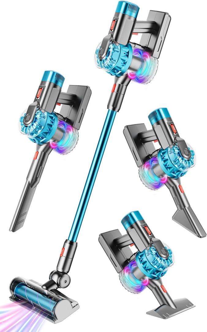 4-in-1 Kids Toy Vacuum That Works, Toddler Pretend Play Cleaning Set with Real Suction, Toys Working Cleaner Birthday Idea for 3 4 5 6 7+ Year Girl Boy (Cyan)