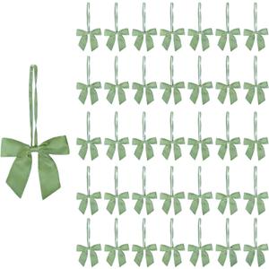Meseey 50pcs 3 Inch Stretch Elastic Loops with Pre-Tied 2.5 Inch Sage Green Ribbon Bows for Gift Wrapping, Gift Boxes, Baskets, Crafts, and Christmas Decor