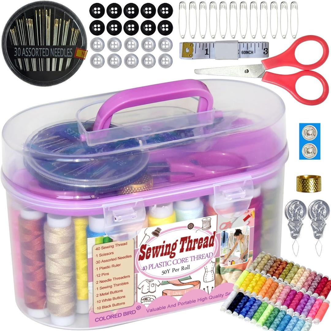 40 Spools of Sewing Thread, Gift Box Portable Basic Sewing Repair Kits (Purple)