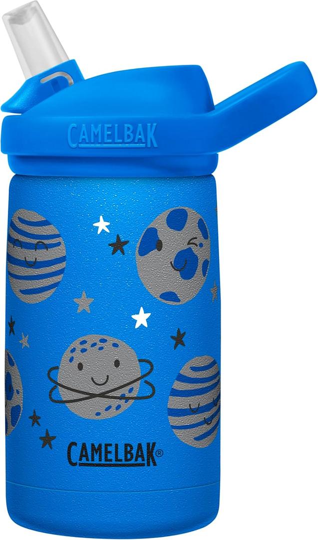 CamelBak Eddy+ Kids Bite Valve Straw Insulated Stainless Steel Water Bottle Space Smiles, 12oz