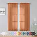Simplebrand Orange Sheer Curtains 63 Inch Length 2 Panels, Rod Pocket Solid Color Window Sheer Curtain Panels, Elegant Curtains & Drapes for Living Room, Bedroom (42" W x 63" L)