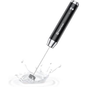 Maestri House Rechargeable Milk Frother, LunaFro NS Handheld Electric Foam Maker Waterproof Detachable Stainless Steel Whisk Drink Mixer Foamer for Lattes, Cappuccino, No Stand (Black)