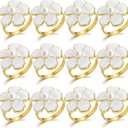 White Flower Napkin Rings Set of 20, Holiday Gold Peal Napkin Ring Holders for Dinner Setting Decoration, Wedding, Baby Shower,Easter, Thanksgiving, Christmas, Party