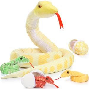 MorisMos Giant Snake Stuffed Animal Mommy with Babies, Realistic Stuffed Snakes Plush Toy, Long Boa Constrictor for Kids, Girls, Boys, Halloween, Yellow, 80in