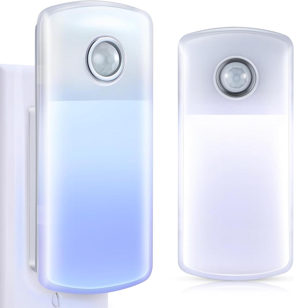 Enhon Emergency Power Failure Night Lights, 5-in-1 Multi Color LED Light, Rechargeable Flashlight with Foldable Plug, Automatic On Off Motion Sensor for Bedrooms, Hallways, Black Outs(2 Pack)