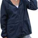 Women's Waterproof Raincoat Lightweight Rain Jacket Hooded Windbreaker with Pockets for Outdoor (Blue, L)