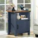 Joaxswe Night Stand with Charging Station and USB Port, 18 Inch Farmhouse Nightstand with Storage Shelf, Rustic Couch End Table with Magnetic Door, Wood Bed Side Tables for Bedroom, Home, Nayv Blue, 18 inches x 14 inches x 26 inches