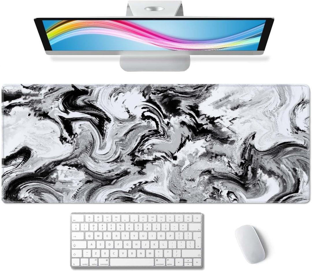 Abstract Brush Stroke Texture Desk Pad Black and White Large Mouse Pad Gaming Mousepad Extended XL Keyboard Pad 31.5 x 11.8 in Laptop Computer Mouse Keyboard Mat for Office Desk Decor