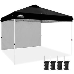 EAGLE PEAK Pop Up Canopy Tent with 1 Sidewall, Easy Setup Event Tent, Outdoor Sun Shade, Wheeled Carry Bag, Stakes and Guy Ropes, Instant Canopy 12x12, Black