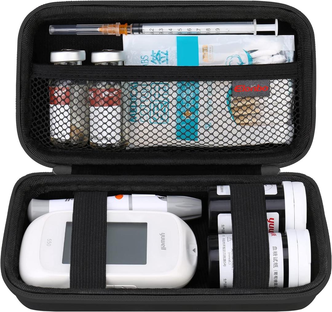 Elonbo Diabetic Supplies Travel Case, Diabetic Supply Organizer Bag, Glucose Meter Storage Case, Insulin Pen Carrying Case for Glucose Monitor, Blood Sugar Test Strips, Lancets, Syringe, Black