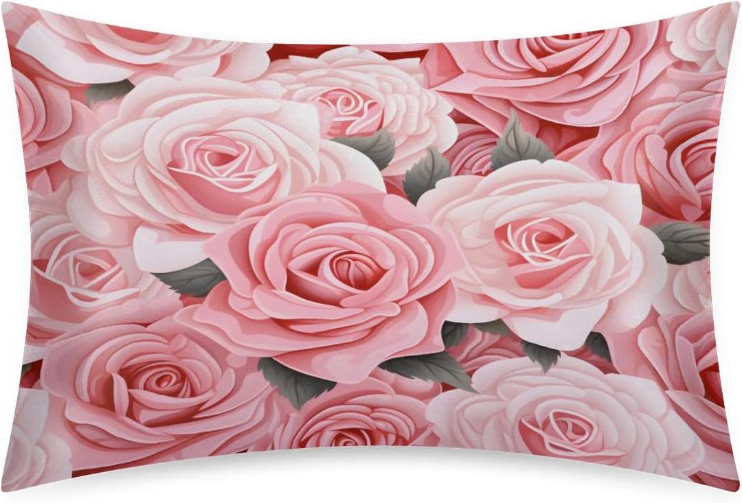 Satin Pillowcase Valentine's Day Roses Satin Pillow case for Hair and Skin 20 x 30 Inches Smooth Pillow Covers Pillow Cover with Envelope Closure (Queen, Flower-10)