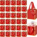 Yeaqee 50 Pcs Mini Metallic Paper Gift Bags with Handles 4x2.75x4.5'' Tiny Small Gift Bags with Thank You Tag for Wedding Graduation Birthday Party Return Gifts Jewelry Business (Red,Gold)
