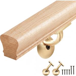 6084 Red Oak Straight Wood Handrail Kit 7 ft for StairsDual Use Wall Mount & Railing Post Compatible, Indoor Wood Staircase Handrail for Home, Corridor, Loft(Brass, Tapered)