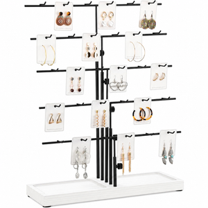 HULISEN Earring Display for Vendors, Adjustable Height Earring Display Stands for Selling, Jewelry Display for Earrings Card, Earrings Rack Display Holder with Tray, 30 Hooks, White
