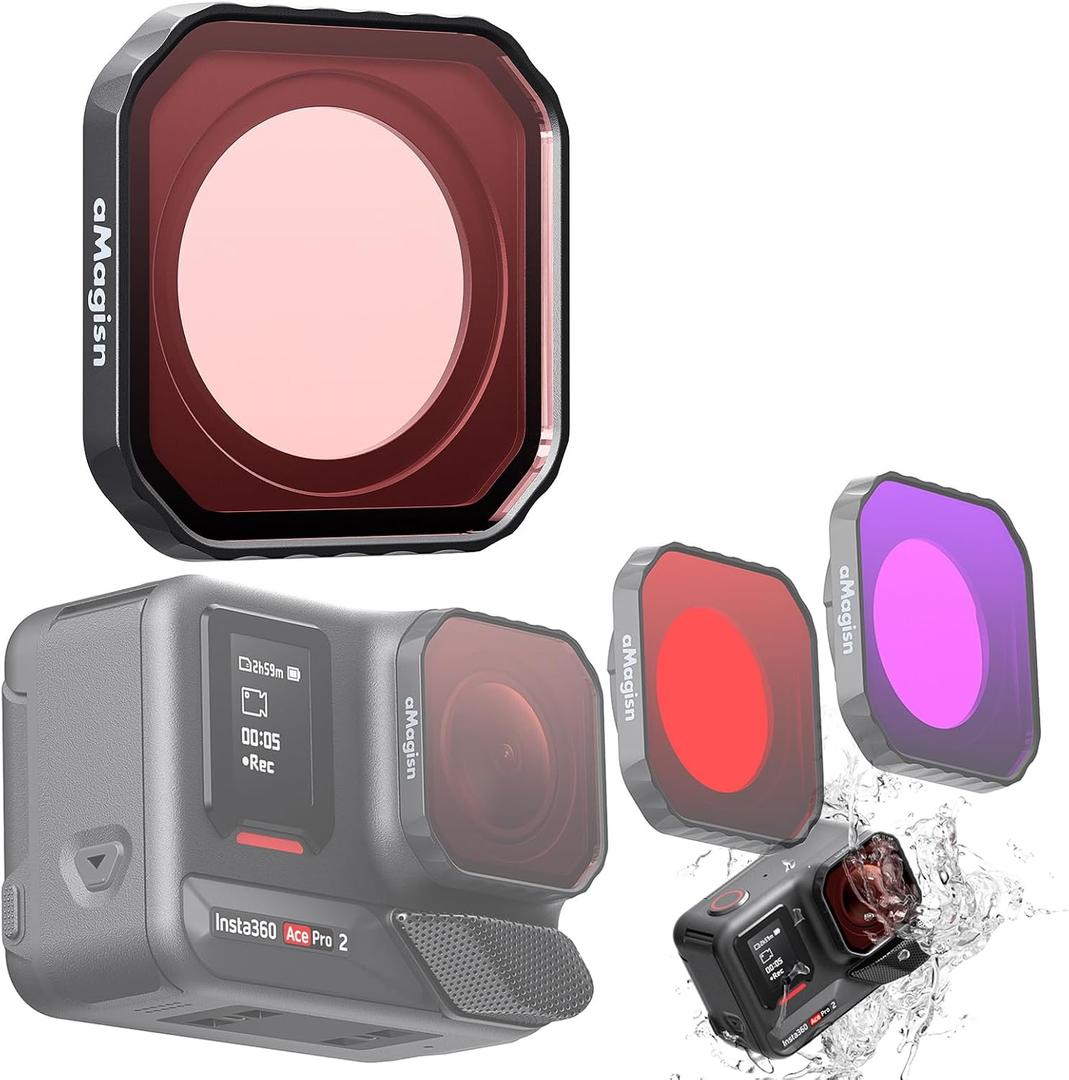 Diving Lenses Filter for Insta360 Ace Pro 2, Action Camera Waterproof Case Protective Shell Red Pink Purple Dive Filter Accessories (Light red)