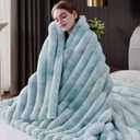 Fluffy Faux Fur Throw Blanket Queen Size, Thick 1000GSM Soft Cozy Throw Blankets for Bed, Plush Striped Warm Fuzzy Blanket for Couch LivingRoom Home Decor & Gifts(80"x 90", Tie-dye Blue)