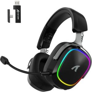 ATTACK SHARK G800 Wireless RGB Gaming Headset:7.1 Surround Sound-50mm Drivers-Memory Foam Ear Pads,Wired/2.4Ghz/BT,Ultralight,Durable Aluminum Frame,Detachable Mic,Programmable for PC Mac Gamer(Black)