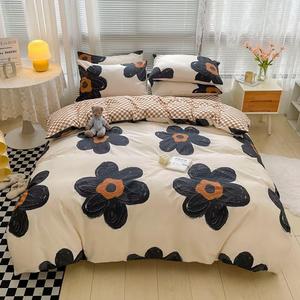 Houseri Black Sunflower Comforter Set King Beige White 3D Floral Bedding King Size Comforters Sets for Women Girls Elegant Beige and Brown Plaid Comforter King Vintage Grand Flowers Bed Quilts King