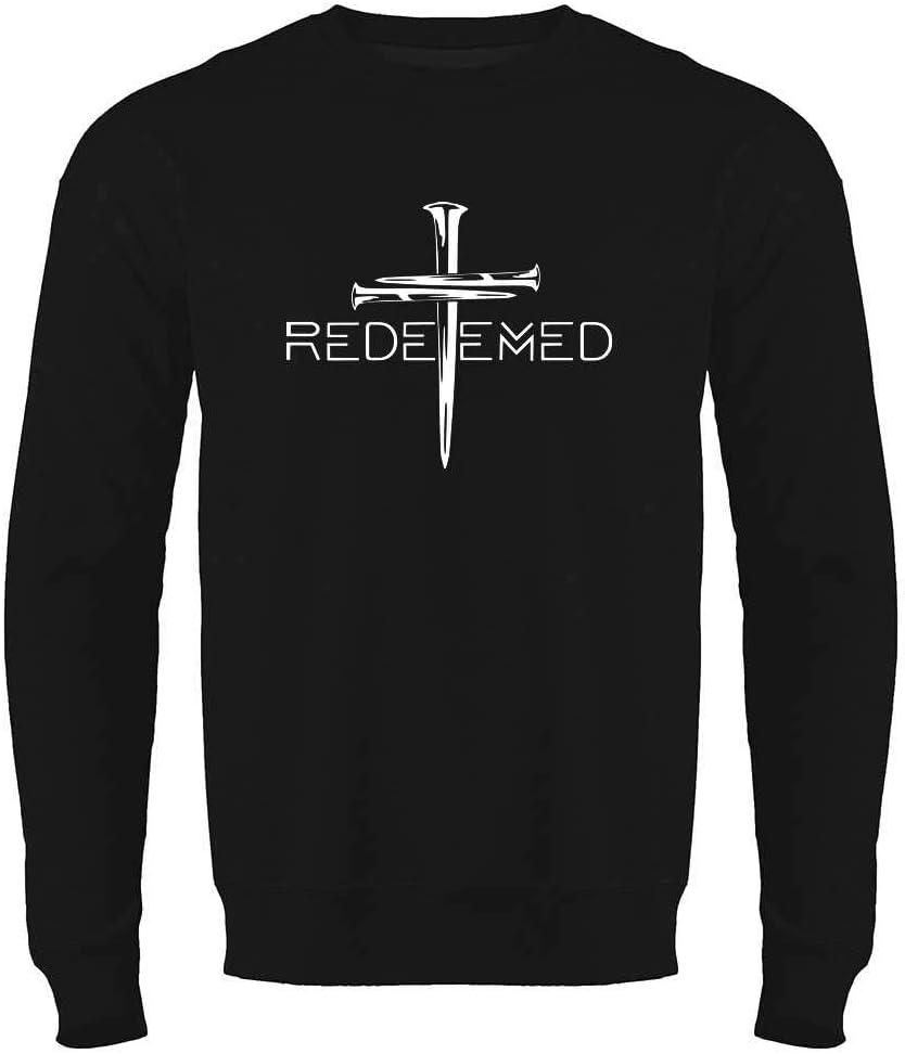Pop Threads Redeemed Cross Nails Christian Ephesians Sweatshirt For Men Black Small, Black 