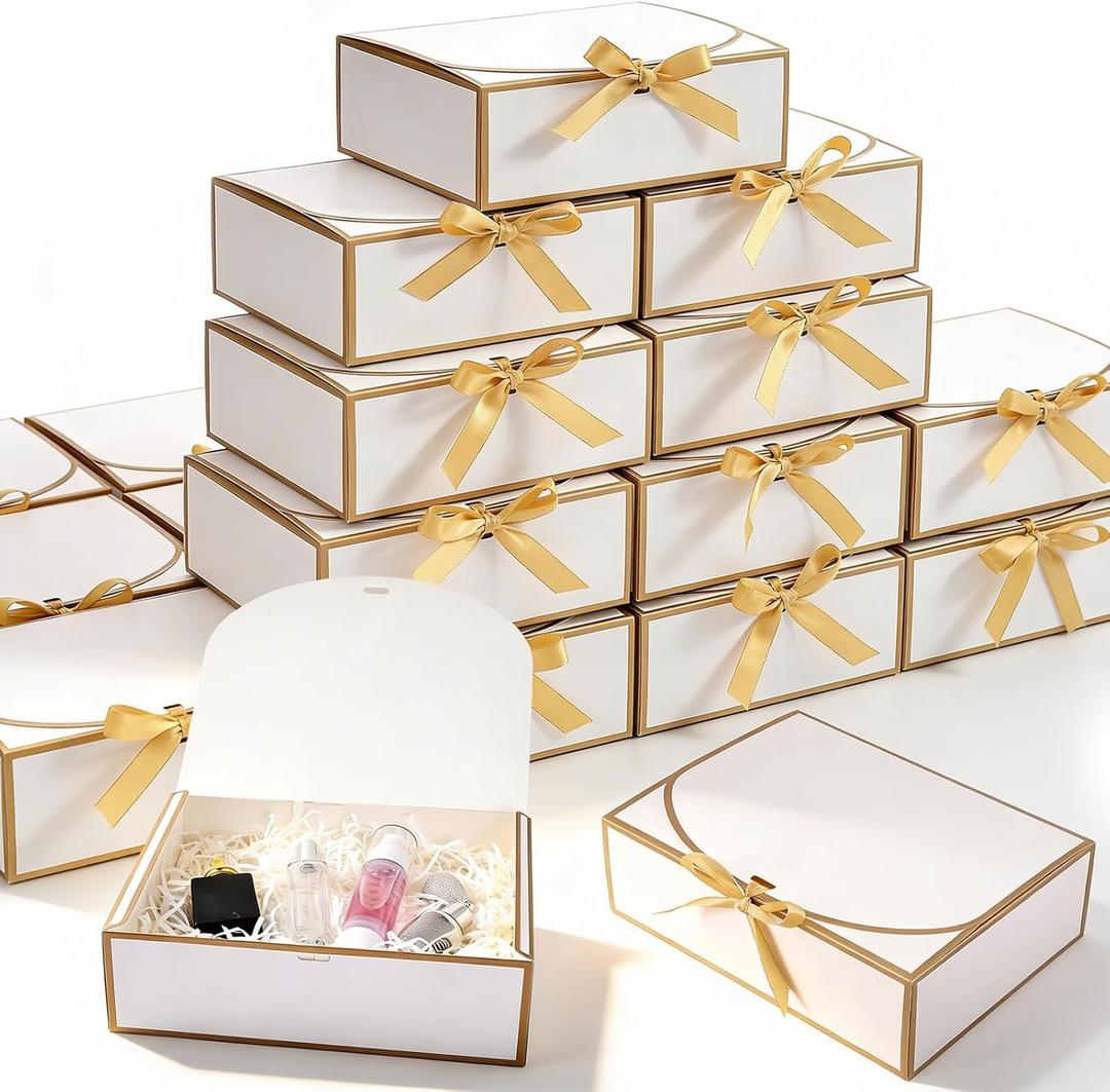 kenaeooe 16 Pack 10.6x7.8x3.1 Inch White Gift Boxes with Lids, Bridesmaid Proposal Box, Luxury Gift Box with Ribbon for Wedding, Birthday, Christmas, Graduation, Party