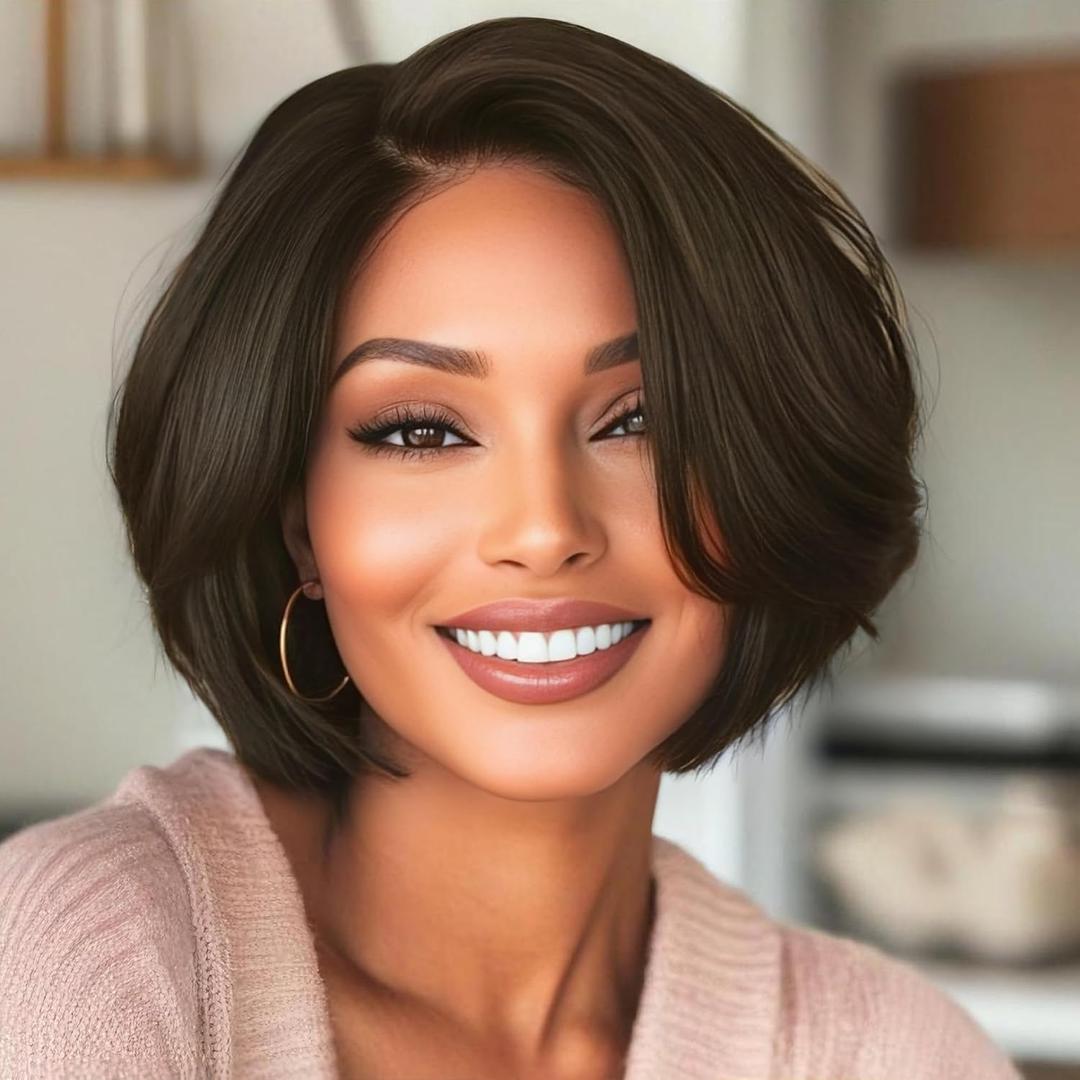 Short Bob Wig, Synthetic Hair, Black, Natural Looking Synthetic Hair Wigs for Women Female Wig Bob Hairstyles Brown Hair (Brown)