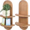 2 PCS Boho Wall Shelf, Double Shelves, Wooden Arched Floating Shelve Modern Decor Bohemian Rainbow Hanging Holder,Mid Century for Living Room,Bedroom,Nursey Room,16.9 x 9 Inches(Brown)