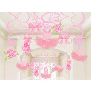 30Ct Ballerina Hanging Swirl Decorations - Pink Tutus Ballet Shoes Bow-knot Rose Ballerina Birthday Party Supplies Theme Party Wedding Anniversary Christmas New Year Fan Decors