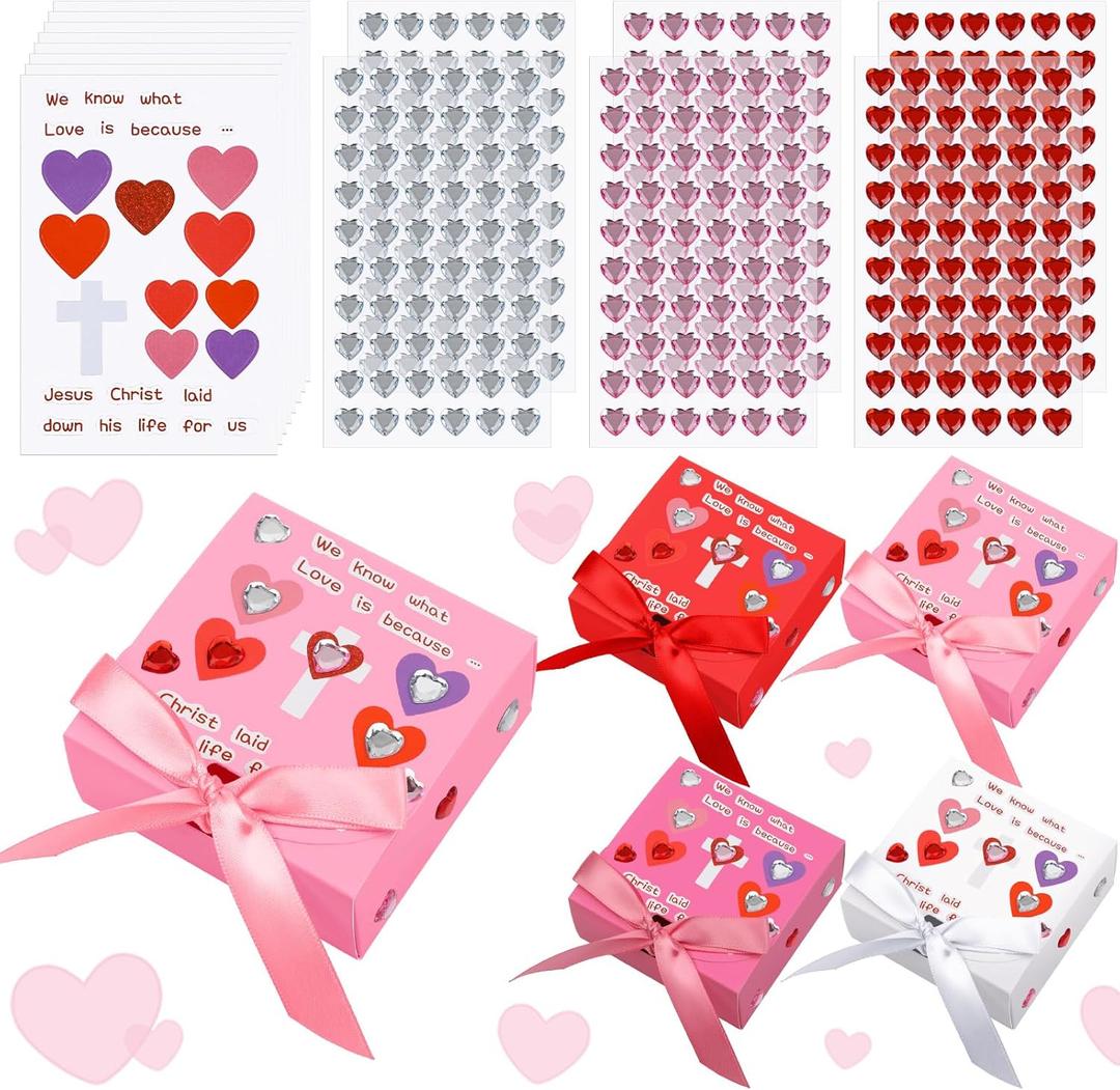 Colarr 24 Set Valentine's Day Christian Prayer Box Craft Kit Inspirational Religious Crafts Sunday School Christian Valentine DIY Handmade Box for Kids Class Activities
