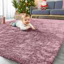 OLANLY Area Rugs for Living Room Bedroom, Machine Washable 4x5.9 ft Soft Fluffy Shaggy Bedside Rug, Indoor Floor Carpet for Kids Girls and Boys, Dorms, Nursery Rooms, Home Decor Aesthetic, Blush