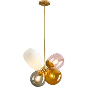 KCO Lighting Modern Colorful Pendant Light Gold Globe Pendant Lighting Stained Glass Balloon Chandelier Light Fixture Colored Glass Pendant Lights Kitchen Island for Kids Room