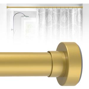 Gold Shower Curtain Rod 18 to 49Inch:Small Spring Tension Shower Rods for Bathroom Kitchen Doorway,Modern Heavy Duty Adjustable Tension Shower Curtain Rod No Drilling No-Slip Easy Install,Gold