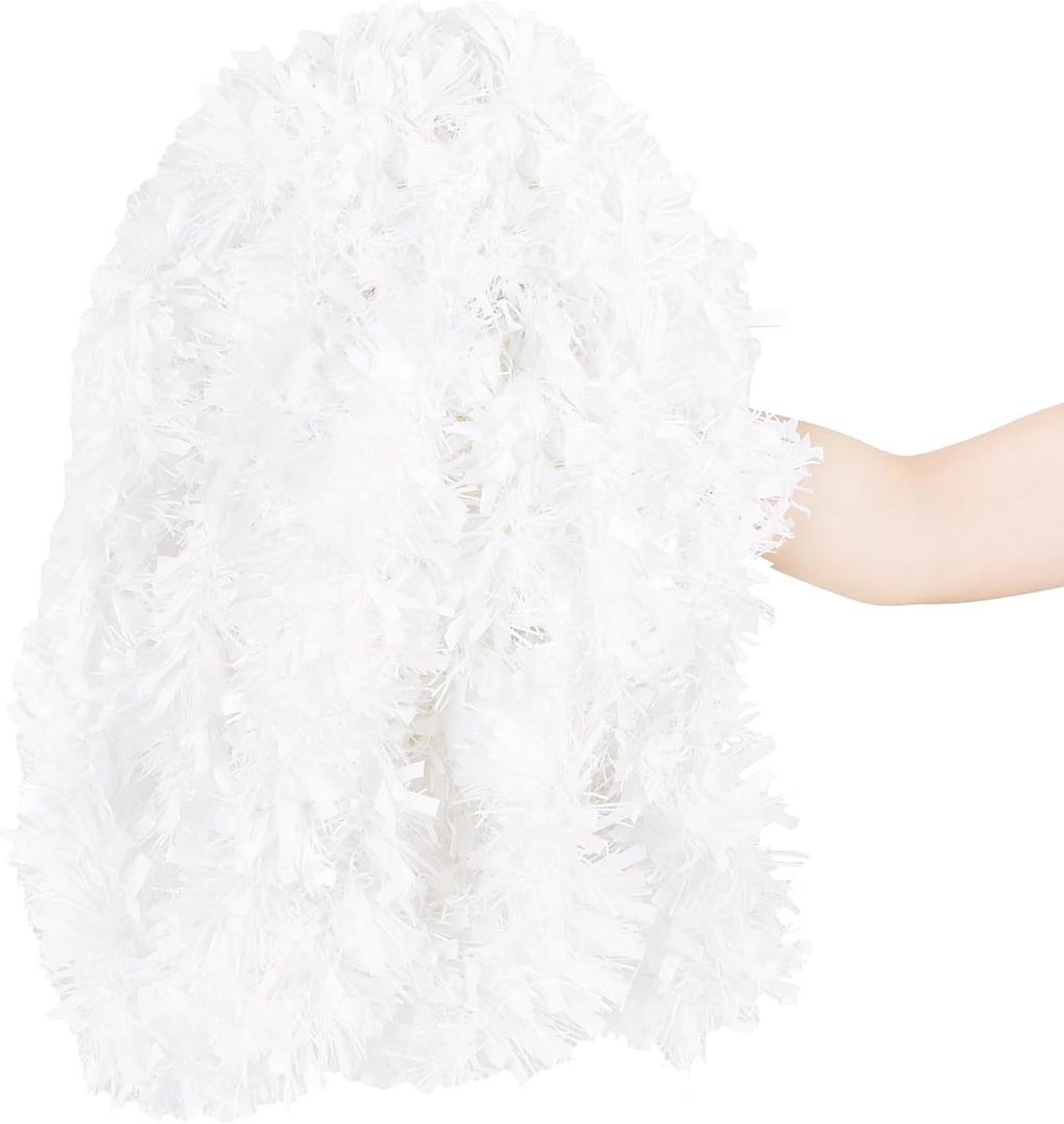 KIMOBER 32.8 Ft Christmas Tinsel Garland,White Metallic Garland for Christmas Tree,Wedding Party Decorations