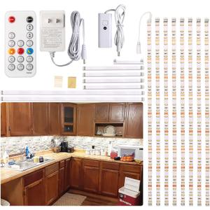WOBANE Under Cabinet Lights, Kitchen LED Lighting Kit, 8 PCS 20inch LED Strip Light Bars with 24W Plug, RF Remote, Dimmable for Under Counter, Cupboard, Shelf, Showcase, Desk 6500K White,1900LM,13ft