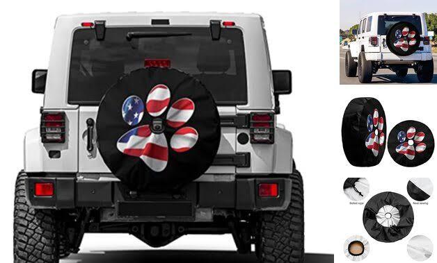 Paws US American Flag Spare Tire Cover with Backup Camera Hole Wheel Tire Cover Fit Trailer, RV, SUV and Many Vehicle 17inch