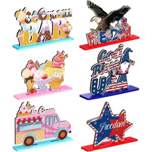 Wonderjune 6 Pack 4th of July Decor Ice Cream Table Centerpiece Patriotic Independence Day & Summer Sign for for 250th Anniversary Party Supplies Decorations