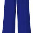 ALSOGO Womens Wide Leg Pants Casual Elastic High Waisted Pants Loose Straight Leg Pants Drawstring with Pockets (Blue, L)