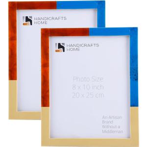 Handicrafts Home 8x10 Picture Frames Pack of 2  Mondrian Walnut Resin Inlay Photo Frame, Decorative Frames for Wall & Desk, Boho Chic & Vintage Inspired Home Decor, Unique Handmade Photo Display
