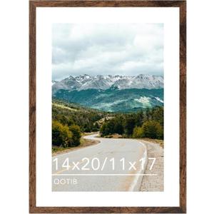 Wood 14x20 Picture Frame with 11x17 Mat Deep Brown, Display 11x17 with Mat or 14x20 Without Mat, Wood 14 by 20 Photo Frame, 14 x 20 Frame for Wall Hanging Display, Deep Brown