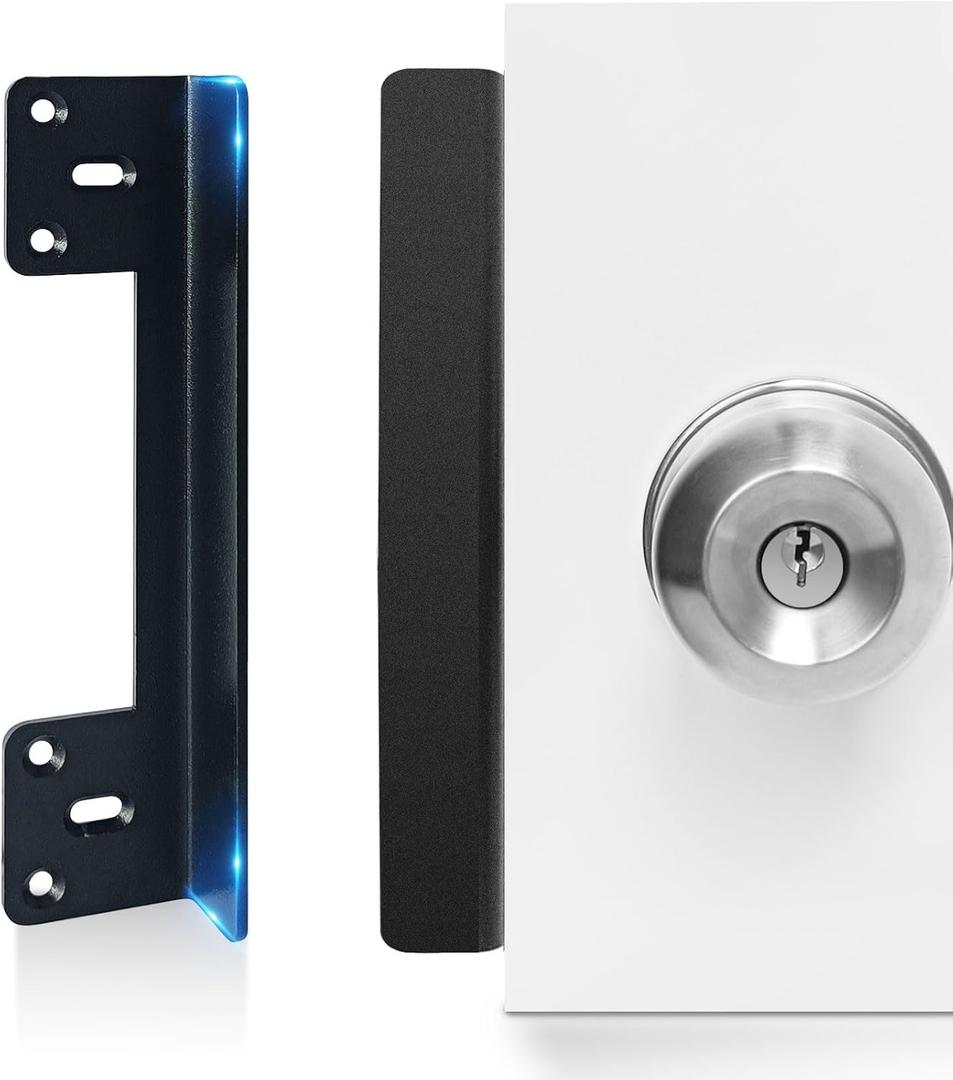 Door Latch Guard Plate 7 with 1 Offset Cover, Outswing Door Security Protector Shield, Heavy Duty Version, Door Knob/Deadbolt Latch Protector Plate (1 Pack)