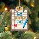 Best Teacher Ever Pencil Bow Clip Shaped Christmas Hanging Ornament Gift, Teacher Appreciation Gifts for Women Ornaments Keepsake, Birthday Teacher Thank You Gifts for Teacher from Students, Kids