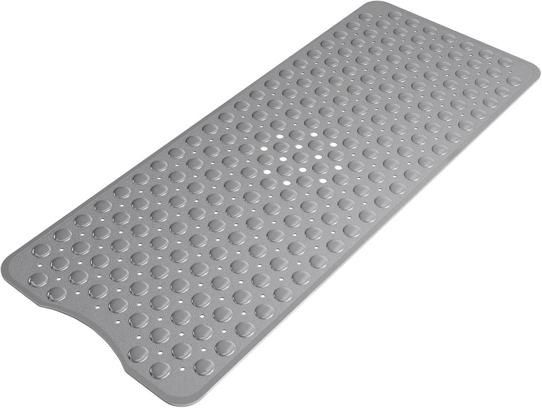 AmazerBath Shower Mat Non Slip 40 x 16 Inches, Shower Stall Mats with Suction Cups and Drain Holes, Non Slip Bath Mat for Tub for Elderly & Kids, Grey (Gray)