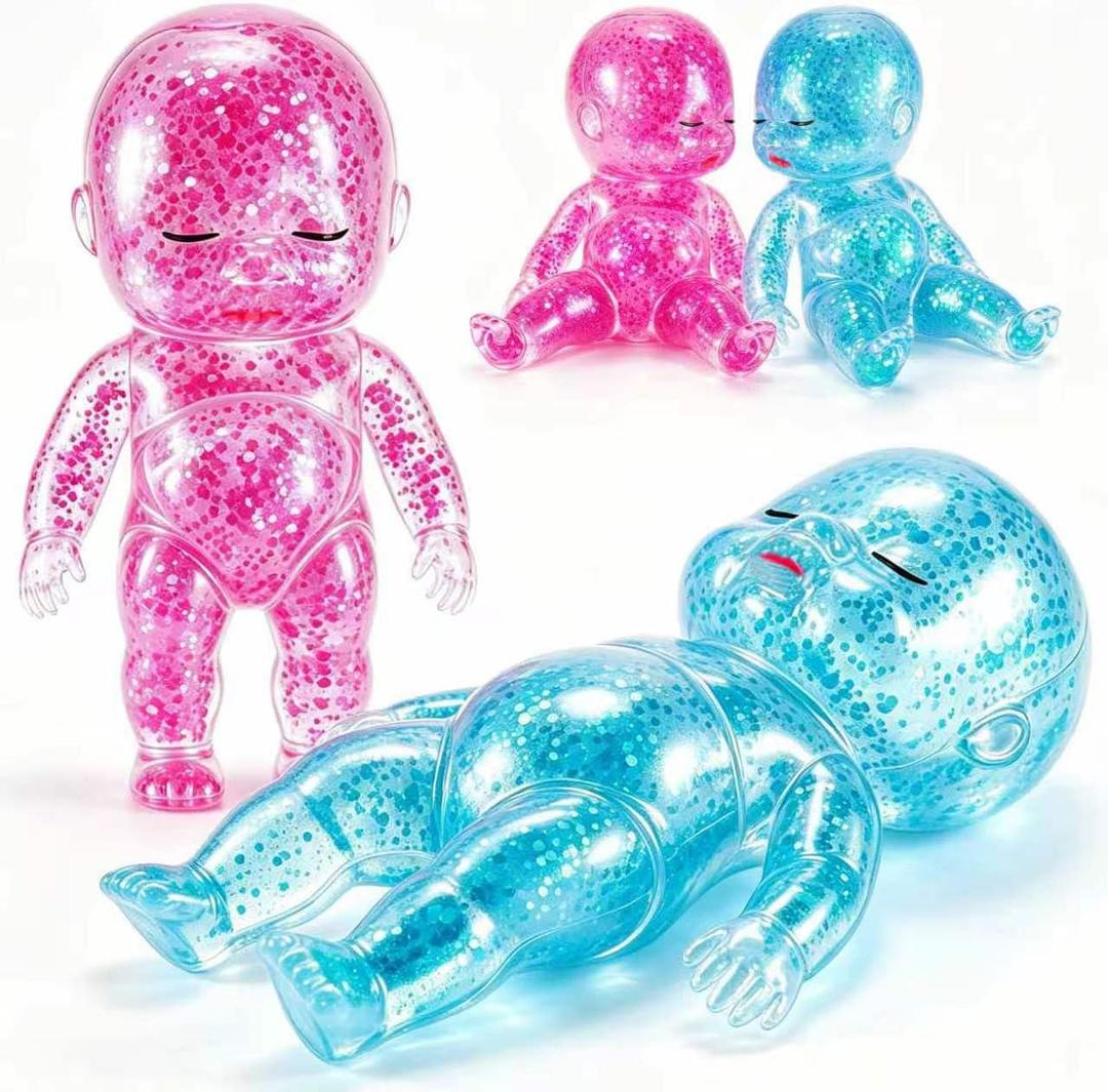 2Pcs Glitter Squishies Dolls, Slow Rising Squeeze Toys, Soft Stress Relief Fidget Toys for Anxiety Relief, Cute Desk Decor, Halloween, Birthday Gifts, Suitable for Ages 18 and Up for Adults