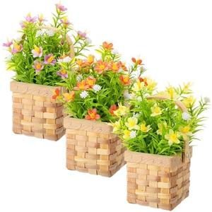 Thiccywoov 3 Pcs Spring Babys Breath Artificial Flowers with Flower Basket Tiered Tray Fake Gypsophila Faux Flowers Spring Decorations for Home for Farmhouse Decor Bouquets Plants