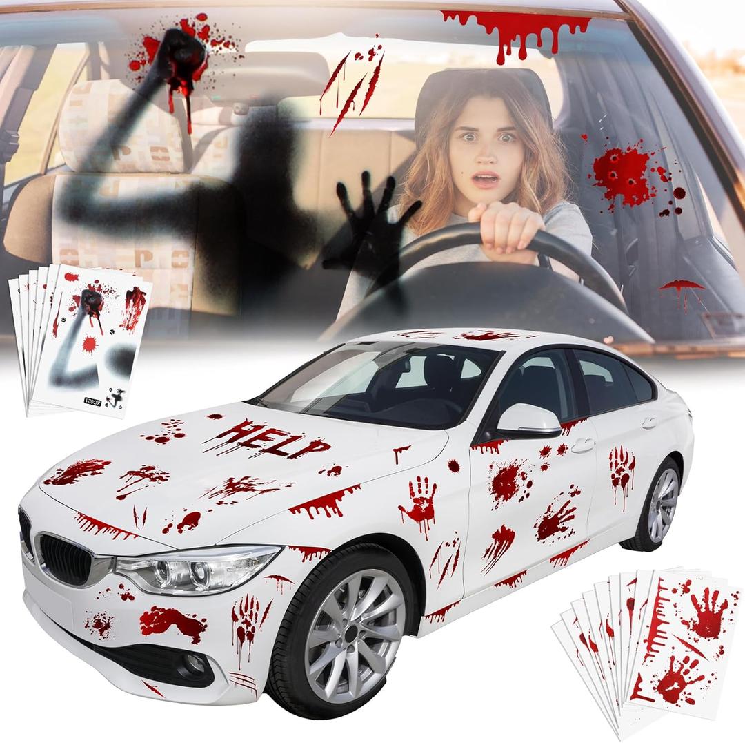 Lincia 19 Sheet Halloween Car Decorations Bloody Handprint Stickers DIY Halloween Car Accessories Horror Cars Decal Scary Blood Clings for Headlight Window Taillight Home Decor Office Party Supplies